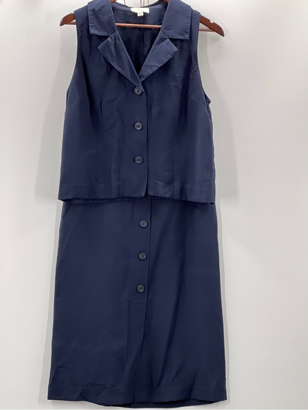204 LOFT Navy Button-Front Sleeveless Skirt Set